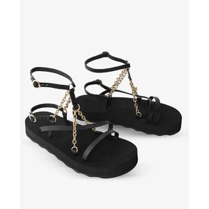 Maje Frankie Sandals Gladiator Chain Logo Black Leather EU 41 US 10.5 NEW - Picture 1 of 17