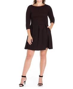 24seven Comfort Apparel Women's Plus Size Fit and Flare Dress (Black, 1X) - Picture 1 of 3