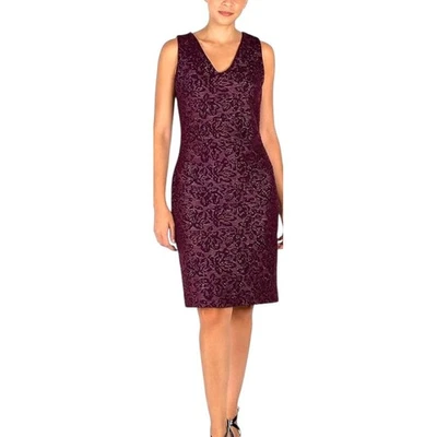 Donna Ricco New York Dress Size 6 Plum Floral V Neck Sleeveless Sheath Cocktail - Image 1 of 4