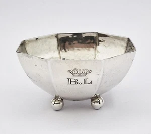 ANTIQUE GERMAN SOLID SILVER SALT CELLAR c1930 BISMARK ENGRAVING - Picture 1 of 6