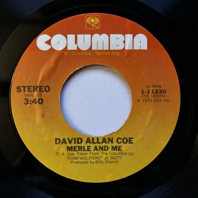 David Allan Coe - Merle and Me 1980 Columbia 45 rpm 1-11230 - Image 1 of 4
