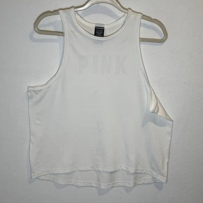 Camiseta sin mangas VS PINK blanca espalda deportiva ajuste seco musculosa talla pequeña Victorias Secret Foto 1 de 4