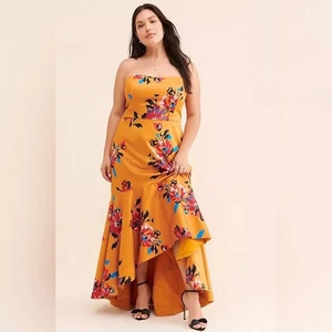 Anthropologie Dea High Low Floral Autumn Colored Ruffle Strapless Gown NWOT 18W - Picture 1 of 12