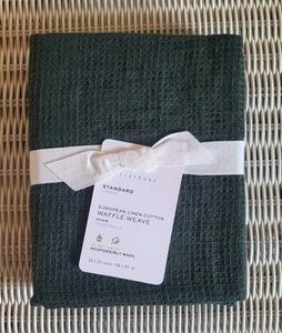Pottery Barn European Linen Cotton Waffle Weave Pillow Sham Pine Green New - Bild 1 von 4