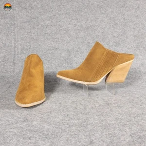 MI.IM Mule Cuban Heel Suede Leather Tan Pointed Toe Casual Slip-On Women's Sz 9 - Picture 1 of 12