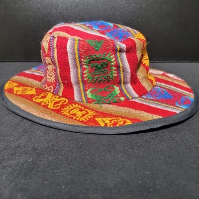 Sombrero de excursionista cámper de algodón Manta vintage de los años 90 tejido a mano Perú al aire libre Foto 1 de 4