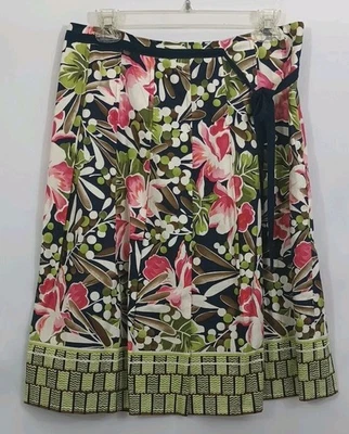 Talbots Petites 12 Blue Floral Pleated Fit & Flare Lined Skirt Midi Y2K 90s Vtg - Image 1 of 4