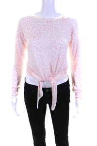 Decker Womens Leopard Print Tie Front Crew Neck Sweater Pink White Size Small - Picture 1 of 6