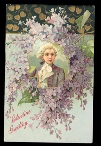 1909 VALENTINSGRUß - Portrait Flieder * POSTED to Auburn N.Y. Message Stamp - Bild 1 von 2