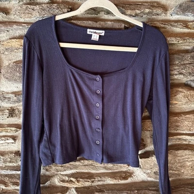 Charlotte Russe Women's Navy Cardigan Crop Sweater (XL) - Image 1 of 4