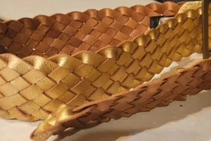 Tommy Bahama Damen breiter Top genarbtes Leder Flechtgürtel gold Gr. M breit Boho - Bild 1 von 13