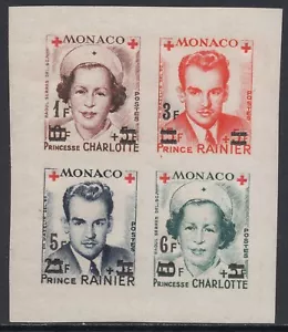 Monaco Cruz Roja 4 Stamps Block Undented 1951 **/MNH - Picture 1 of 1