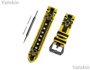 Yellow and Black Skull Crossbones Leather Band for TicWatch Pro 3 E2 S2 and GTX - Picture 1 of 9