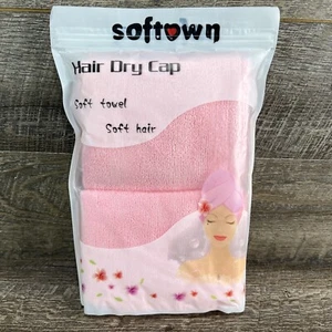 2 Pack Softown Microfiber Hair Drying Towels Cap w/ Loop & Button Secure Free SH - Picture 1 of 8