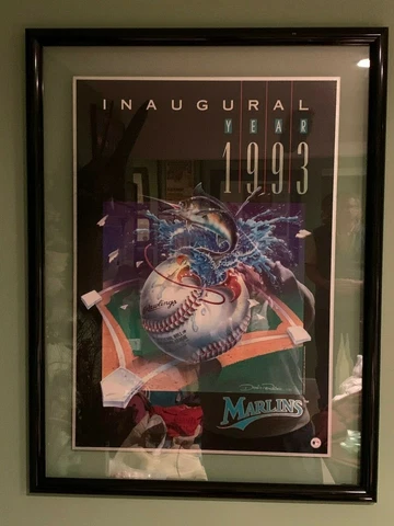 Florida Marlins Inaugural Year 1993 Poster in Floating Glass Frame w Certificate Cover