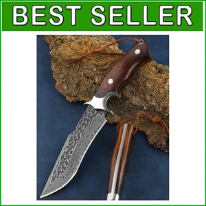 Premium 10.04'' Damascus Steel EDC Hunting Knife with Comfortable Grip & Sheath - Picture 1 of 12