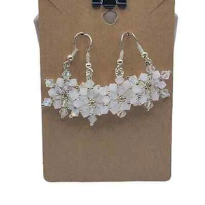 2 Pair Beaded Snowflake Earrings White Bead Hook Dangle Christmas - Picture 1 of 2