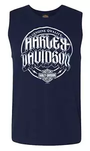 Camisa muscular de algodón sin mangas Harley-Davidson Valor Bar & Shield para hombre, azul marino - Imagen 1 de 2