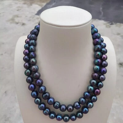 Single strand AAA 12-10mm Natural SouthSeaPeacockBlackPearl Necklace 14k 36 inch - Image 1 of 4