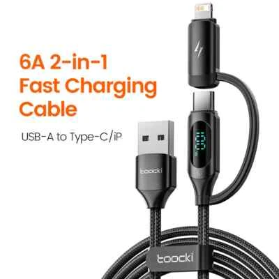 Toocki 2 in 1 High quality cable Fast Charger Cable 6A USB A to Type C - Image 1 of 4