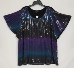 Lane Bryant NWT Women's 34-36 Sequin Overlay Flutter Sleeve Stretch Knit Top - Picture 1 of 10