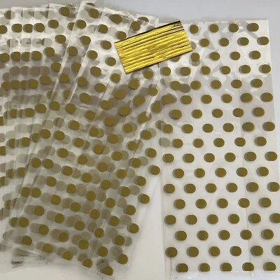 CREATIVE PARTY 10 X Birthday / Mothers Festive Gold Spot Cellophane CELLO Treat Sweet Gift Bags