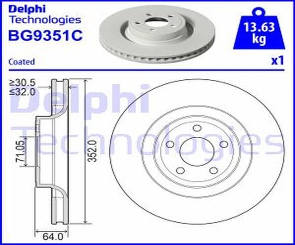 DELPHI 2X Disco Freno Anteriore Ø352 Mm Per FORD USA Mustang Coupe - Immagine 1 di 1