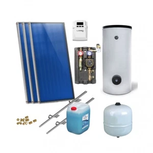 Solaranlage Warmwasser Solarpaket 3 Kollektoren Speicher Flexrohr Flachkollektor - Bild 1 von 8