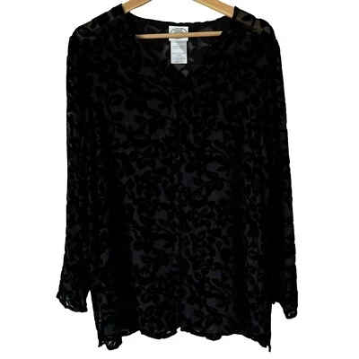 Blusa Cárdigan De Colección Lg Laura Ashley Devoré Terciopelo Sedoso Negro Fluido Semi Transparente Foto 1 de 4