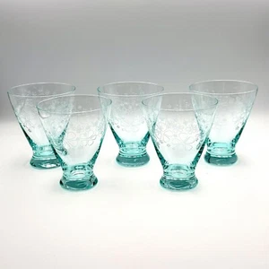 Vintage Fostoria Cocktail Dessert Glasses (5) Sky Blue Etched Flowers Rare SE - Picture 1 of 9