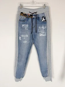 Desigual Mickey Mouse Denim Jogger Disney Womens Medium Cotton Blend Stretch - Picture 1 of 14