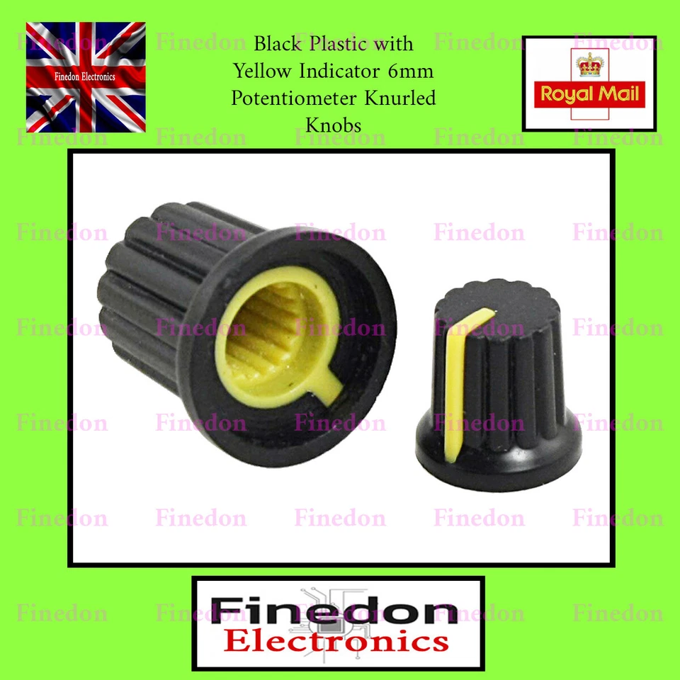 Black Yellow 6mm Knurled Shaft Potentiometer Volume Control Knobs 1 / 5 /10x