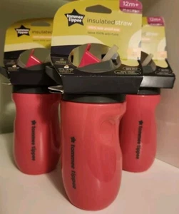 SET BESTEHEND AUS 3 Tommee Tippee 12 m + Thermo Strohhalmbecher 9 Unzen dunkelrosa Reise #16125 - Bild 1 von 5