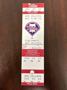Philadelphia Phillies Cincinnati Reds 4/15/1994 Vintage Baseball Ticket Stub MLB - Picture 1 of 2
