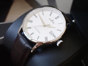 NEW Genuine EDOX Les Vauberts Date 70172 3A AR stainless steel 40mm white brown - Picture 1 of 24