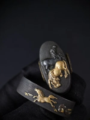 Cursos japoneses Fuchi y Kashira para Wakziashi Katana período Edo antiguo B144 Foto 1 de 4