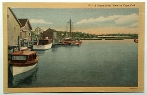 Vintage Leinen Postkarte Ein hübscher Flussblick auf Cape Cod 1938 - Bild 1 von 2