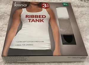 Felina Ladies’ XL (14-16) Ribbed Tank Cotton Stretch — White Black & Tan - Picture 1 of 7