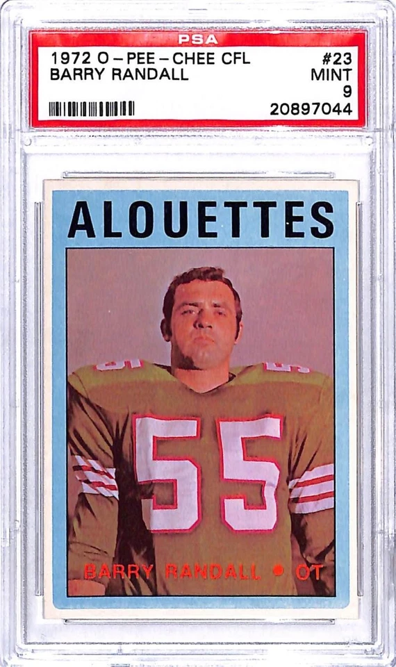 1972 O-Pee-Chee CFL #23 Barry Randall Montreal Alouettes Football Card PSA 9 - Image 1 of 2