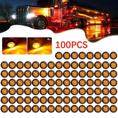 100PC 3/4" 12V Marker Light LED Round Side Bullet Light Truck Trailer Amber Lamp - Image 1 of 4