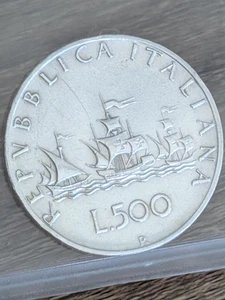 1961 Italy 500 Lira  L500 Silver Coin Republica Italiana Columbus' Ships NICE - Picture 1 of 9