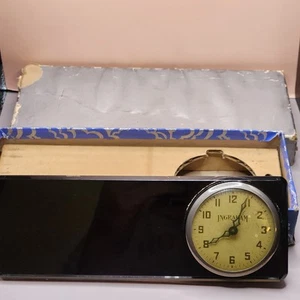Vintage Ingram Rear View Mirror Clock Stem Wind Gunmetal Glass In Box,Automotive - Picture 1 of 24