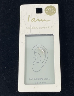 I AM Sterling SILVER 925 Gold Plated Earrings Surgical Steel Ear Lobe Helix - Image 1 of 4