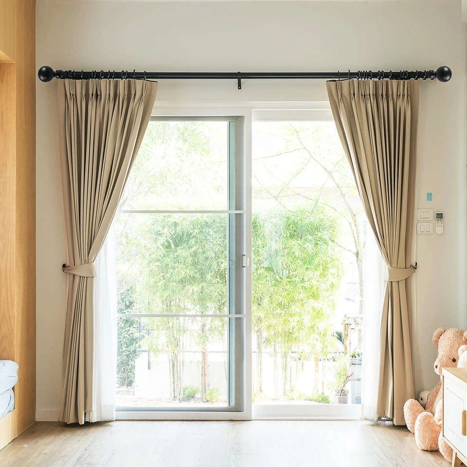 Marlow Steel Curtain Rod Quiet Rail Pole Pommel Set Extendable Adjustable Black