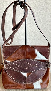 Carroll Original Wear Umhängetasche braun/creme Rindsleder & Leder Schnalle Nieten - Bild 1 von 10