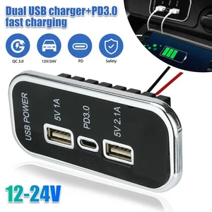 12V Auto Dual USB Typ C Ladegerät KFZ Buchse Licht Einbau Steckdose für Wohnwage - Bild 1 von 9