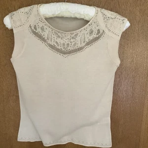 Kenzo Designer Ladies Sleeveless Silk & Cotton Top In Dark Cream Size M - Picture 1 of 3