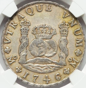 Mexico Philip V 8 Reales 'Pillars' 1746 Mo-MF NGC XF-45 Mexico City mint, KM 103 - Picture 1 of 6