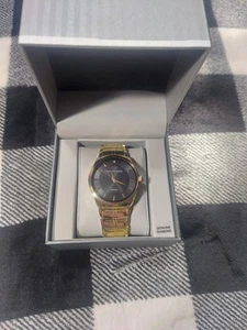 Geoffrey Beene Men GBA0002GD Diamond Gold Tone Quartz Analog Watch 8" New In Box - Picture 1 of 6