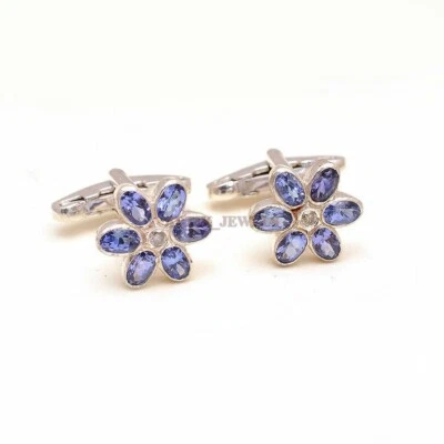 Natural Tanzanite & Diamond with 925 Sterling Silver Cufflink #2594 - Image 1 of 4
